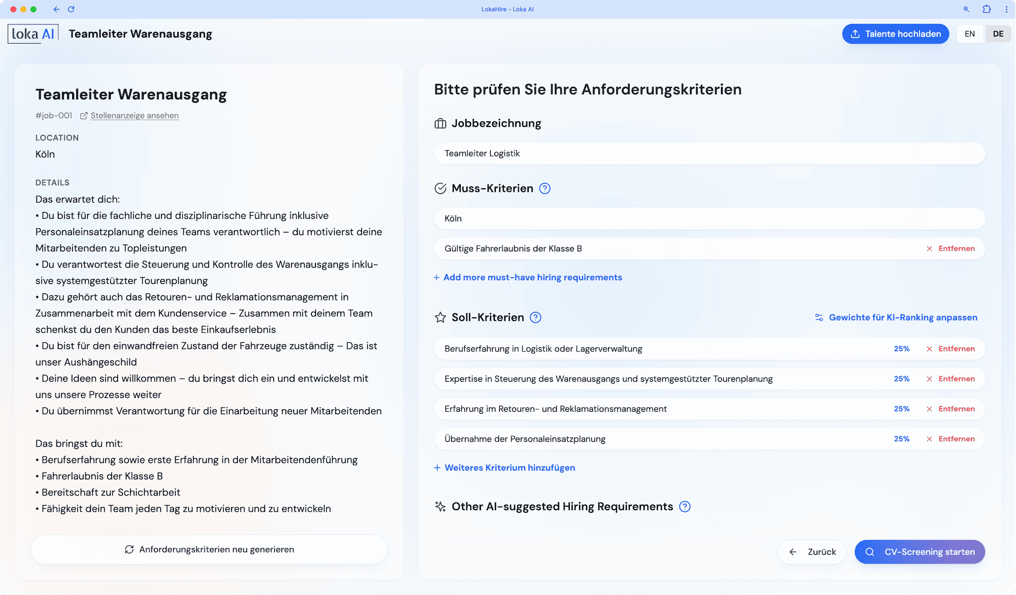 LokaHire hiring criteria setup for SAP SuccessFactors
