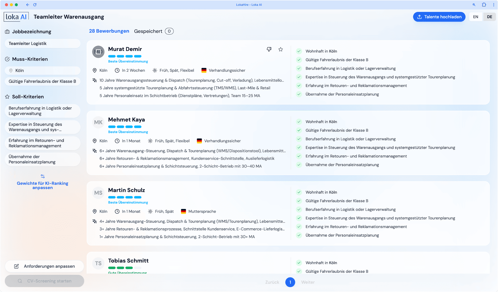 LokaHire view candidate ranking